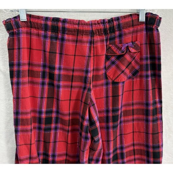 VICTORIA'S SECRET Women Flannel Pajama Set SZ M Red Purple Metallic Plaid 8-10 - Picture 7 of 10